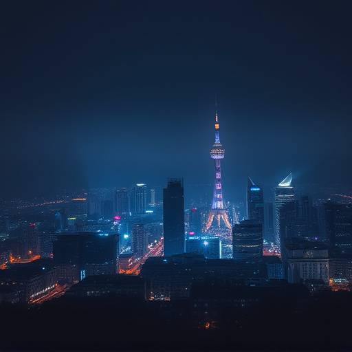 A cityscape photograph taken at night